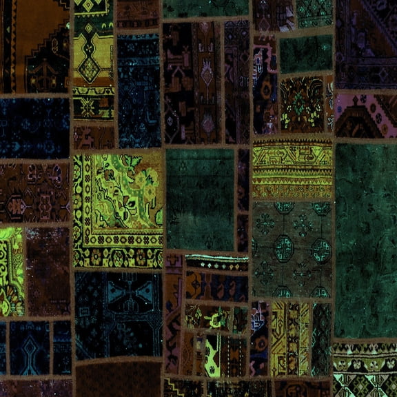 Ahgly Company Machine Washable Indoor Square Patchwork Turquoise Blue Transitional Area Rugs, 8' Square