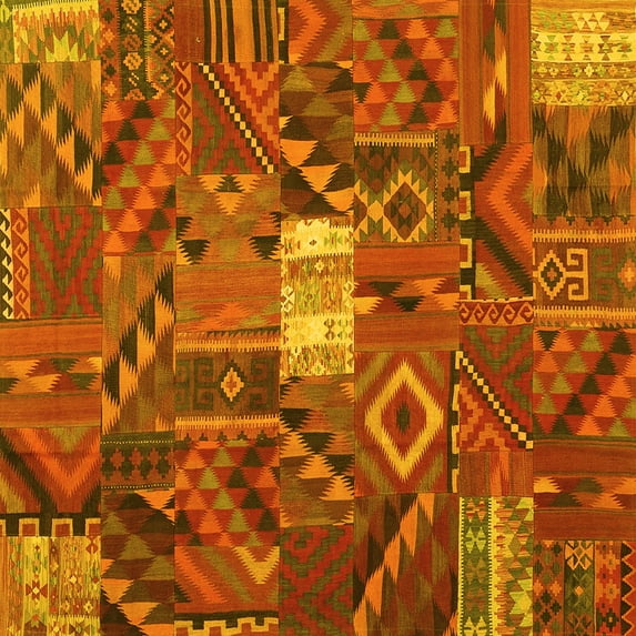 Ahgly Company Machine Washable Indoor Square Patchwork Yellow Transitional Area Rugs, 7' Square