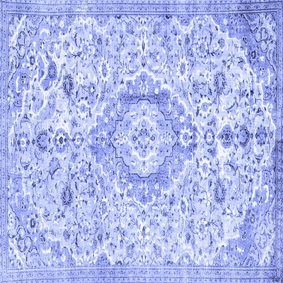 Ahgly Company Machine Washable Indoor Square Persian Blue Traditional Area Rugs, 7' Square