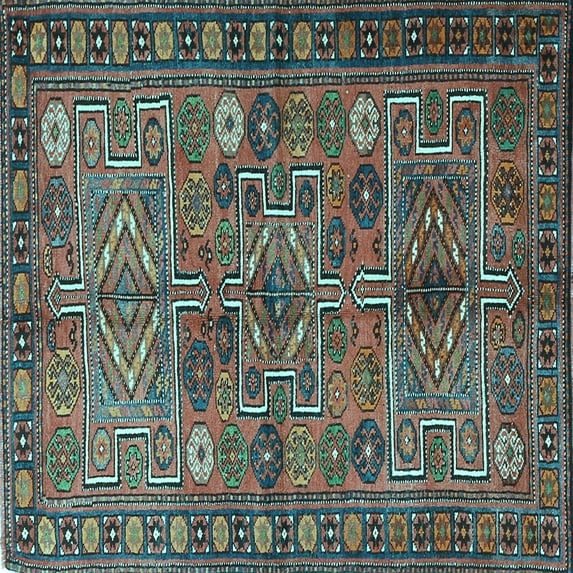 Ahgly Company Machine Washable Indoor Square Persian Light Blue Traditional Area Rugs, 6' Square