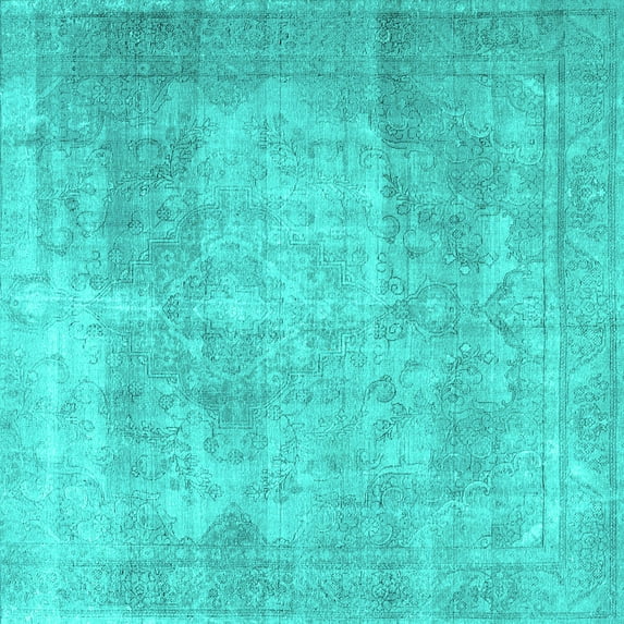 Ahgly Company Machine Washable Indoor Square Persian Turquoise Blue Traditional Area Rugs, 3' Square