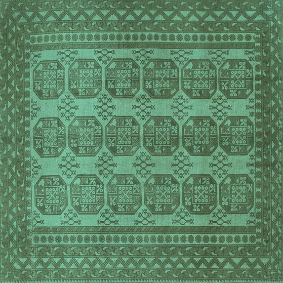 Ahgly Company Machine Washable Indoor Square Persian Turquoise Blue Traditional Area Rugs, 3' Square