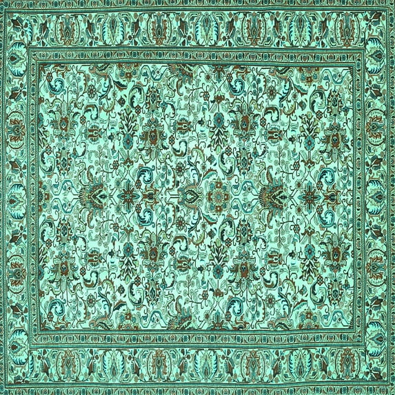 Ahgly Company Machine Washable Indoor Square Persian Turquoise Blue Traditional Area Rugs, 3' Square