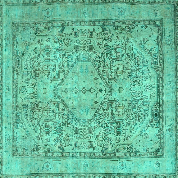 Ahgly Company Machine Washable Indoor Square Persian Turquoise Blue Traditional Area Rugs, 3' Square
