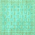 thumbnail image 1 of Ahgly Company Machine Washable Indoor Square Persian Turquoise Blue Traditional Area Rugs, 4' Square, 1 of 4
