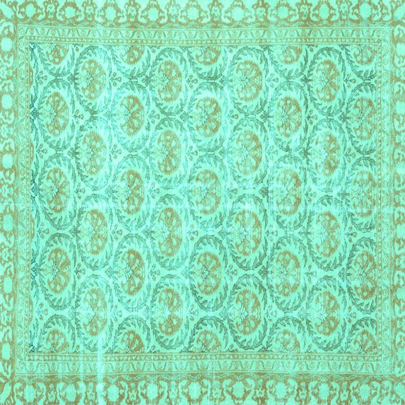 Ahgly Company Machine Washable Indoor Square Persian Turquoise Blue Traditional Area Rugs, 4' Square