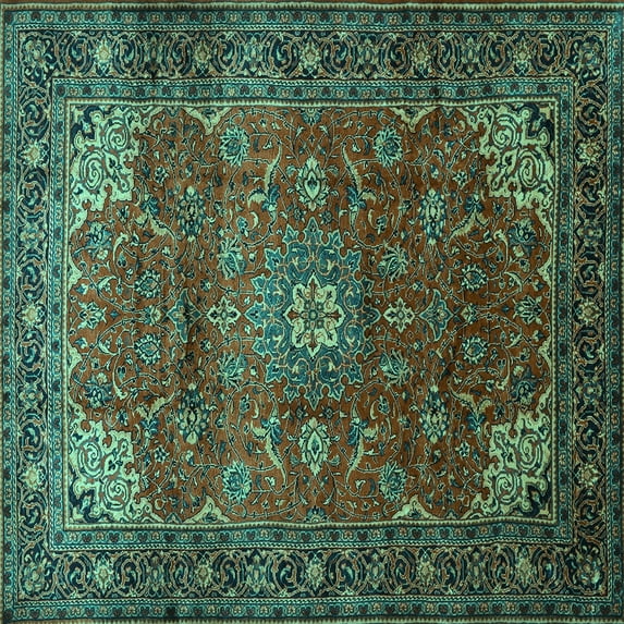 Ahgly Company Machine Washable Indoor Square Persian Turquoise Blue Traditional Area Rugs, 4' Square