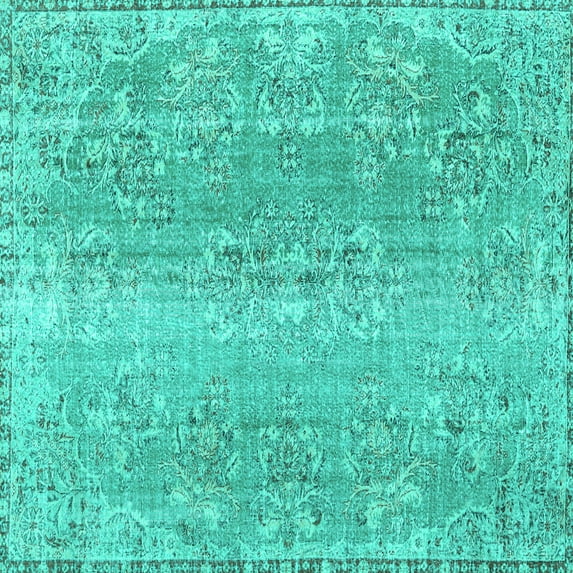 Ahgly Company Machine Washable Indoor Square Persian Turquoise Blue Traditional Area Rugs, 4' Square