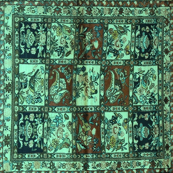 Ahgly Company Machine Washable Indoor Square Persian Turquoise Blue Traditional Area Rugs, 5' Square
