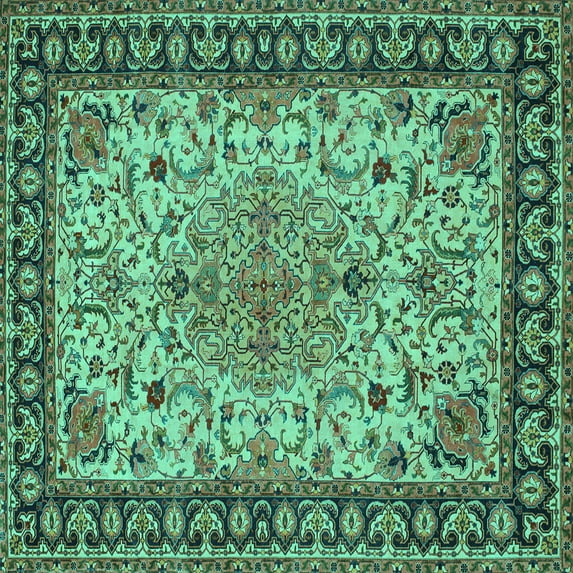 Ahgly Company Machine Washable Indoor Square Persian Turquoise Blue Traditional Area Rugs, 5' Square