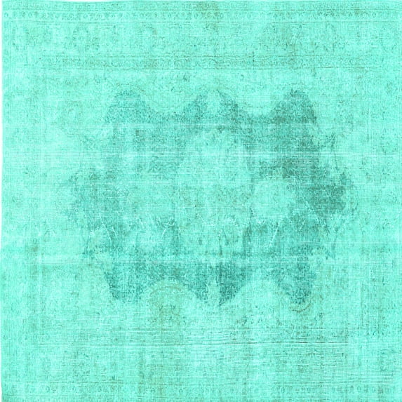Ahgly Company Machine Washable Indoor Square Persian Turquoise Blue Traditional Area Rugs, 5' Square
