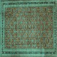 thumbnail image 1 of Ahgly Company Machine Washable Indoor Square Persian Turquoise Blue Traditional Area Rugs, 5' Square, 1 of 4
