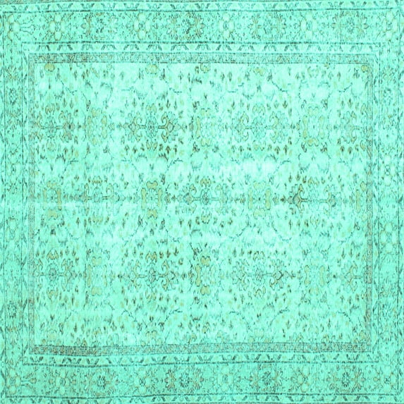 Ahgly Company Machine Washable Indoor Square Persian Turquoise Blue Traditional Area Rugs, 5' Square