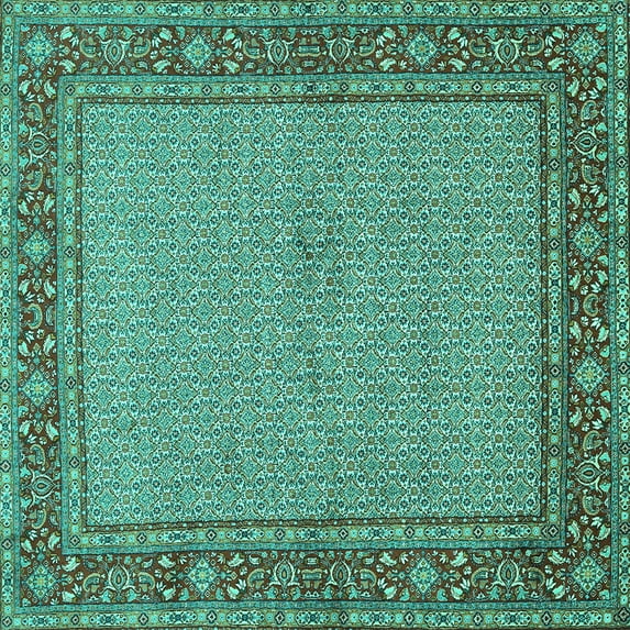 Ahgly Company Machine Washable Indoor Square Persian Turquoise Blue Traditional Area Rugs, 5' Square