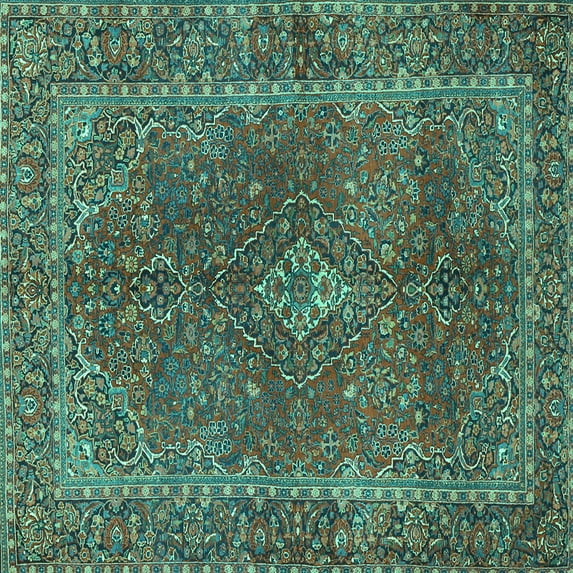 Ahgly Company Machine Washable Indoor Square Persian Turquoise Blue Traditional Area Rugs, 5' Square
