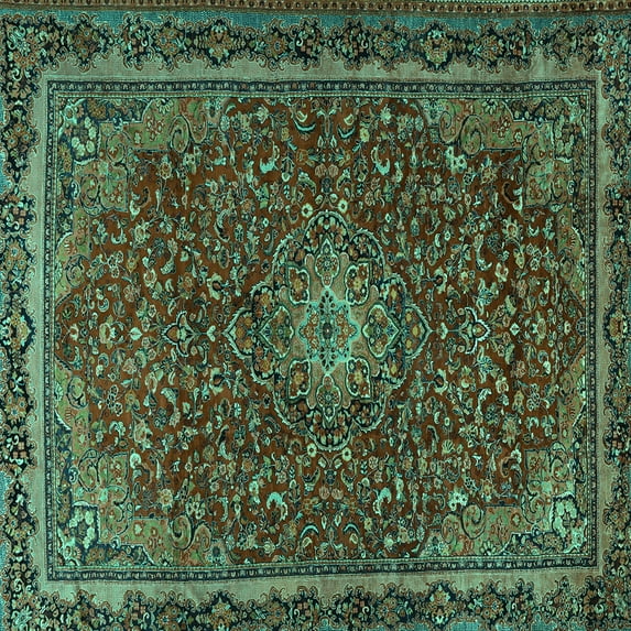Ahgly Company Machine Washable Indoor Square Persian Turquoise Blue Traditional Area Rugs, 6' Square