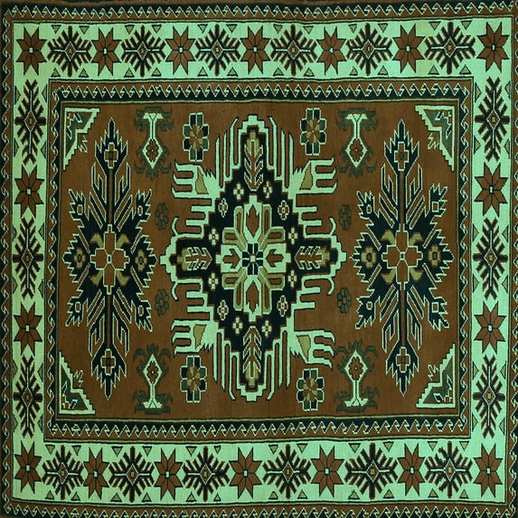 Ahgly Company Machine Washable Indoor Square Persian Turquoise Blue Traditional Area Rugs, 6' Square
