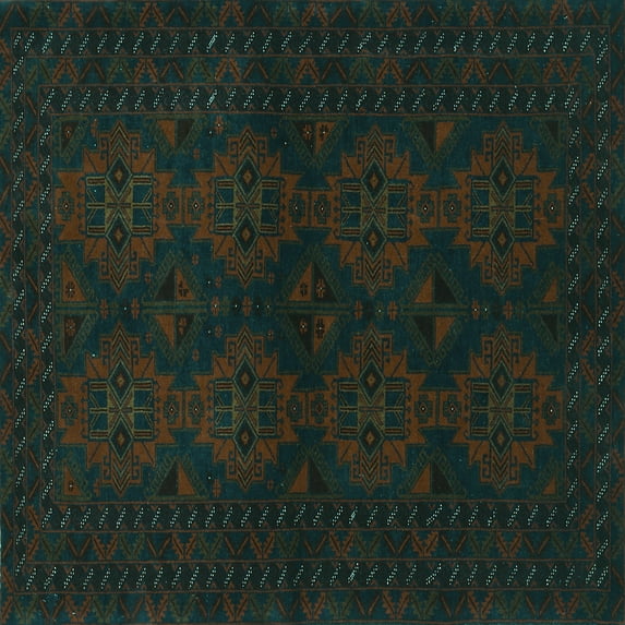 Ahgly Company Machine Washable Indoor Square Persian Turquoise Blue Traditional Area Rugs, 6' Square