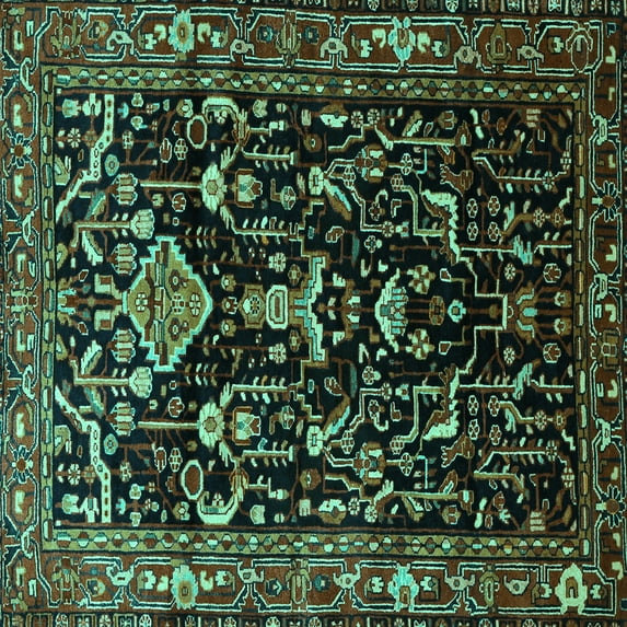 Ahgly Company Machine Washable Indoor Square Persian Turquoise Blue Traditional Area Rugs, 6' Square