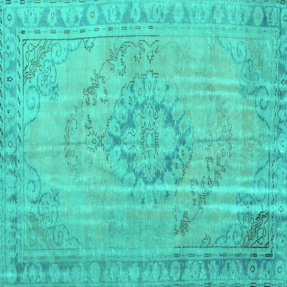 Ahgly Company Machine Washable Indoor Square Persian Turquoise Blue Traditional Area Rugs, 6' Square
