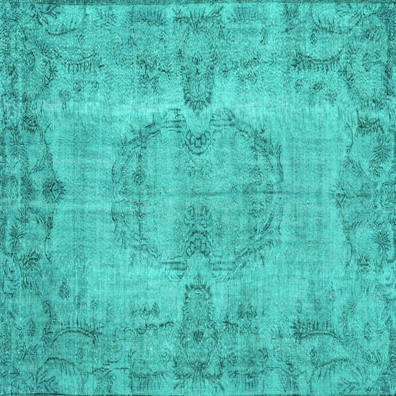 Ahgly Company Machine Washable Indoor Square Persian Turquoise Blue Traditional Area Rugs, 6' Square