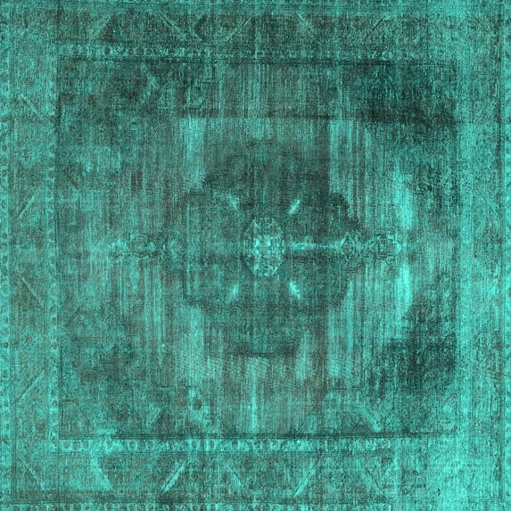 Ahgly Company Machine Washable Indoor Square Persian Turquoise Blue Traditional Area Rugs, 6' Square