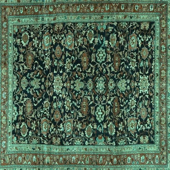 Ahgly Company Machine Washable Indoor Square Persian Turquoise Blue Traditional Area Rugs, 7' Square