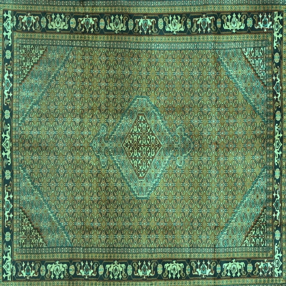 Ahgly Company Machine Washable Indoor Square Persian Turquoise Blue Traditional Area Rugs, 7' Square