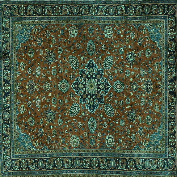 Ahgly Company Machine Washable Indoor Square Persian Turquoise Blue Traditional Area Rugs, 7' Square