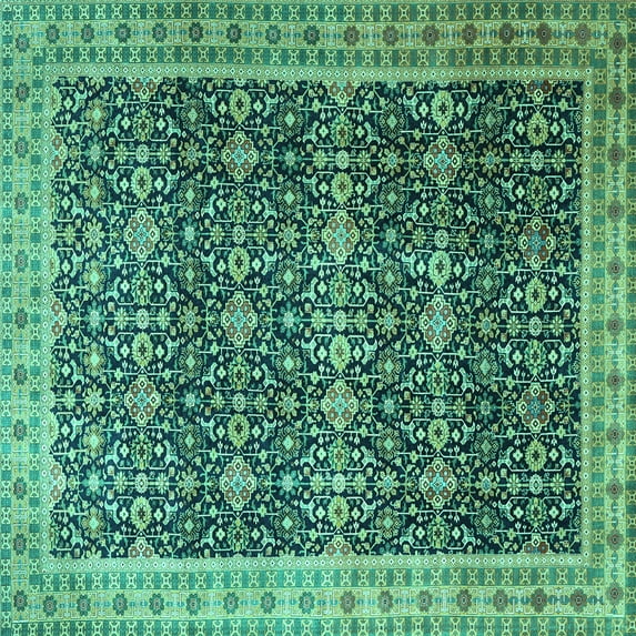 Ahgly Company Machine Washable Indoor Square Persian Turquoise Blue Traditional Area Rugs, 7' Square