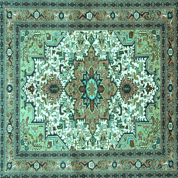 Ahgly Company Machine Washable Indoor Square Persian Turquoise Blue Traditional Area Rugs, 7' Square