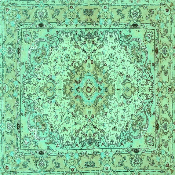 Ahgly Company Machine Washable Indoor Square Persian Turquoise Blue Traditional Area Rugs, 8' Square