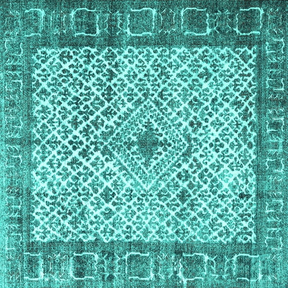 Ahgly Company Machine Washable Indoor Square Persian Turquoise Blue Traditional Area Rugs, 8' Square