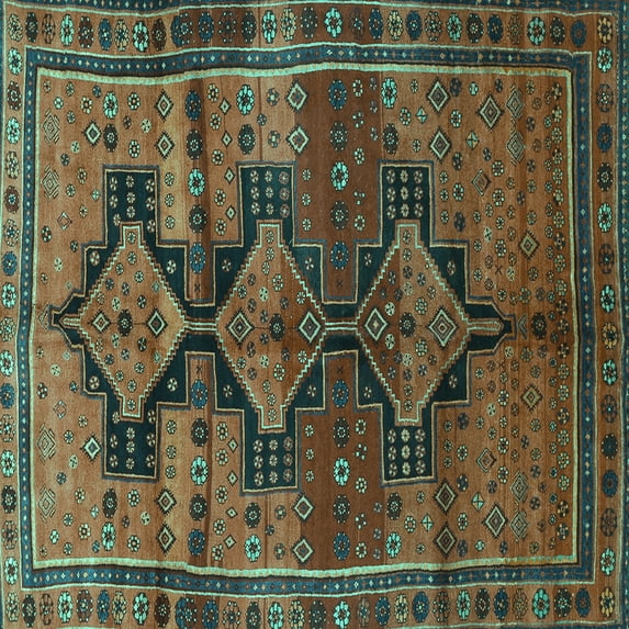 Ahgly Company Machine Washable Indoor Square Persian Turquoise Blue Traditional Area Rugs, 8' Square