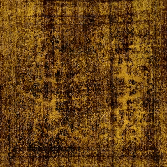 Ahgly Company Machine Washable Indoor Square Persian Yellow Bohemian Area Rugs, 4' Square