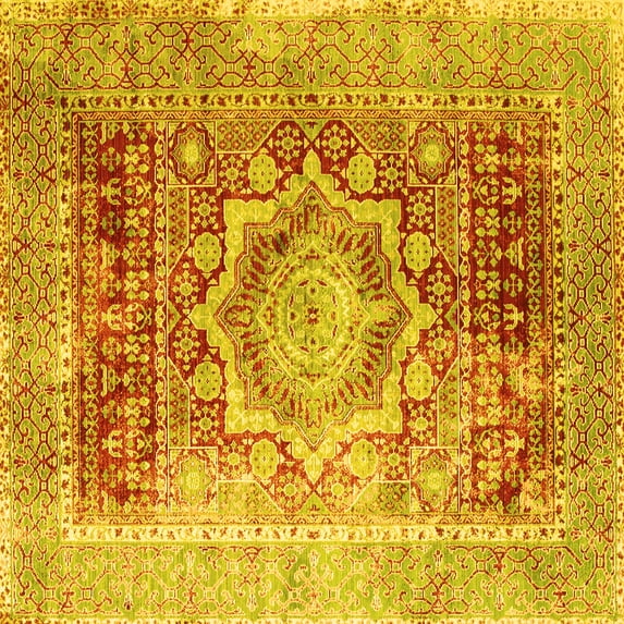Ahgly Company Machine Washable Indoor Square Persian Yellow Traditional Area Rugs, 3' Square