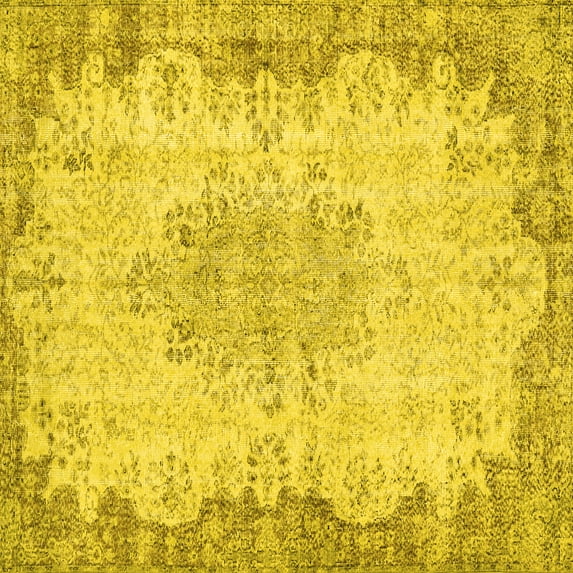 Ahgly Company Machine Washable Indoor Square Persian Yellow Traditional Area Rugs, 3' Square