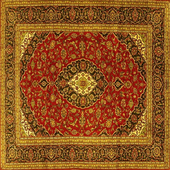 Ahgly Company Machine Washable Indoor Square Persian Yellow Traditional Area Rugs, 3' Square