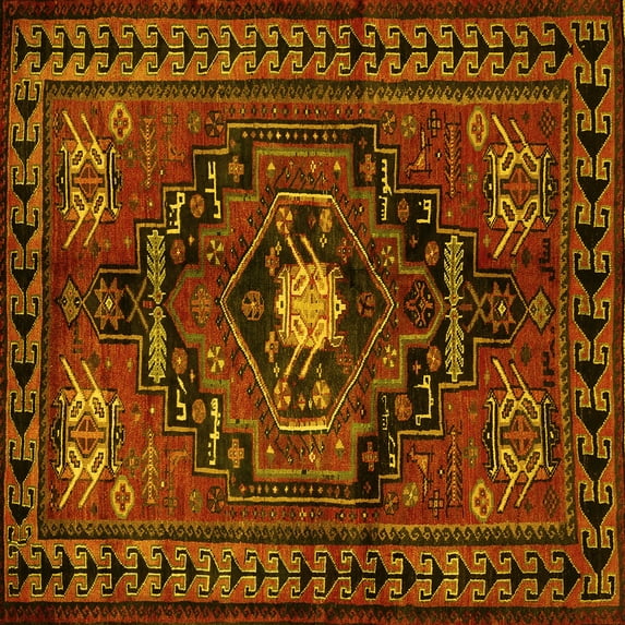 Ahgly Company Machine Washable Indoor Square Persian Yellow Traditional Area Rugs, 3' Square