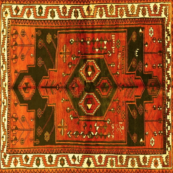 Ahgly Company Machine Washable Indoor Square Persian Yellow Traditional Area Rugs, 3' Square