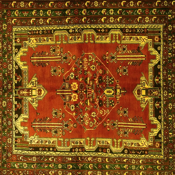 Ahgly Company Machine Washable Indoor Square Persian Yellow Traditional Area Rugs, 3' Square