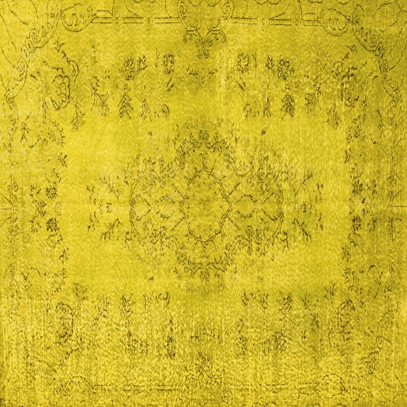 Ahgly Company Machine Washable Indoor Square Persian Yellow Traditional Area Rugs, 4' Square
