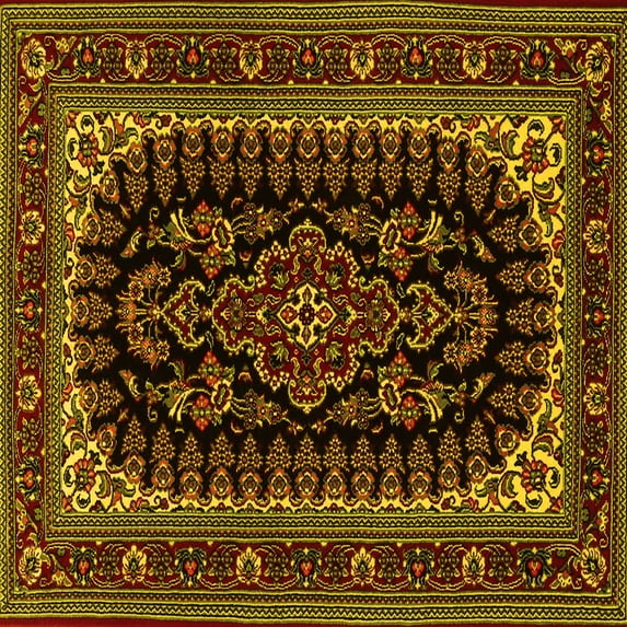 Ahgly Company Machine Washable Indoor Square Persian Yellow Traditional Area Rugs, 4' Square