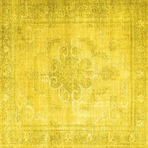 Ahgly Company Machine Washable Indoor Square Persian Yellow Traditional Area Rugs, 5' Square