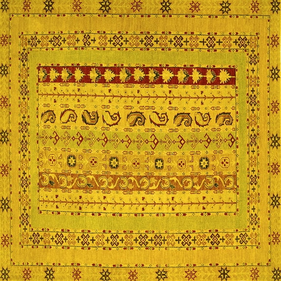 Ahgly Company Machine Washable Indoor Square Persian Yellow Traditional Area Rugs, 5' Square