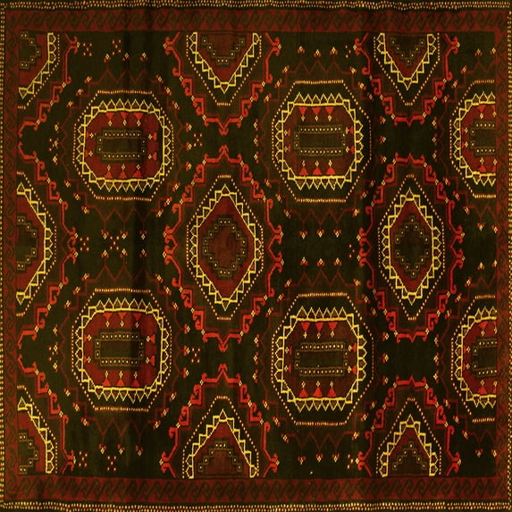 Ahgly Company Machine Washable Indoor Square Persian Yellow Traditional Area Rugs, 5' Square