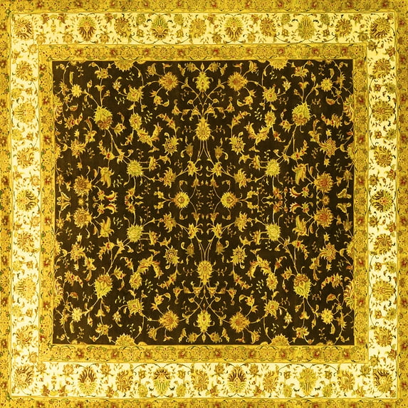 Ahgly Company Machine Washable Indoor Square Persian Yellow Traditional Area Rugs, 5' Square