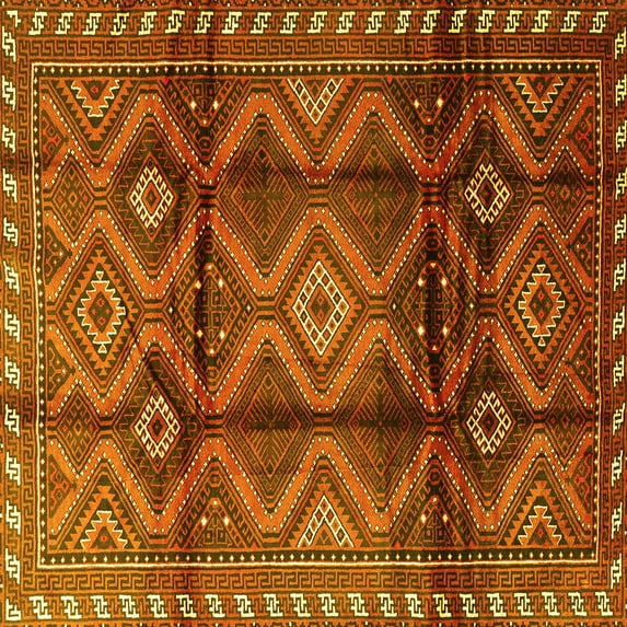 Ahgly Company Machine Washable Indoor Square Persian Yellow Traditional Area Rugs, 5' Square