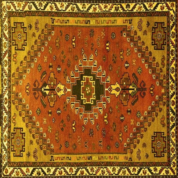 Ahgly Company Machine Washable Indoor Square Persian Yellow Traditional Area Rugs, 5' Square