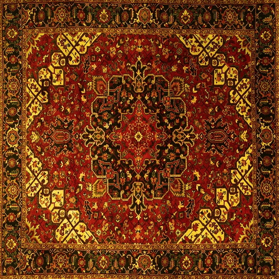 Ahgly Company Machine Washable Indoor Square Persian Yellow Traditional Area Rugs, 5' Square